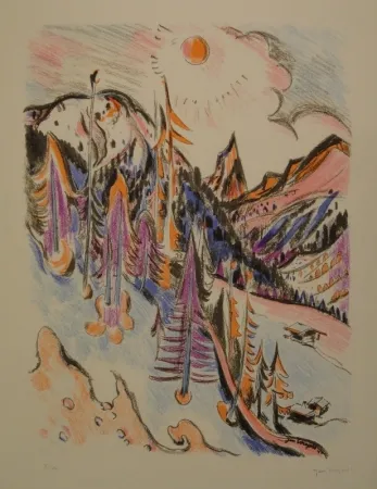 石版画 Wiegers  - Berglandschaft bei Davos mit Tinzenhorn
