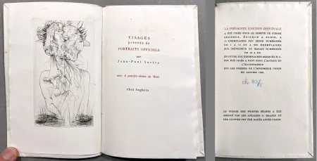 插图书 Wols - Sartre. VISAGES. 4 pointes-sèches de Wols. 1 des 15 ex. sur Chine (1948)