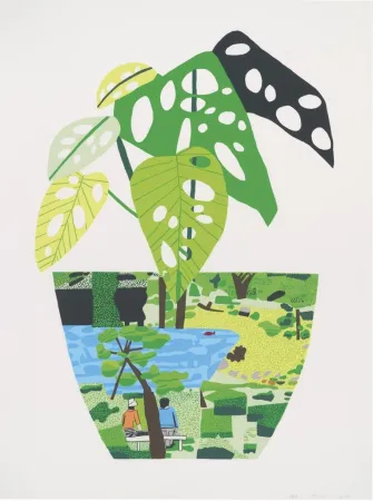 丝网印刷 Wood - Landscape Pot with Plant