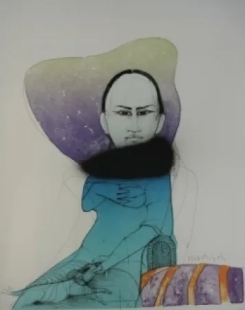 石版画 Wunderlich - Belle au chien