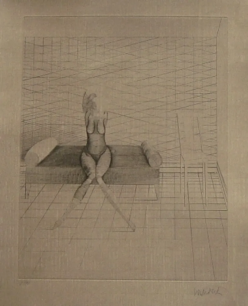 蚀刻飞尘法 Wunderlich - Jutta sur le canapé du studio