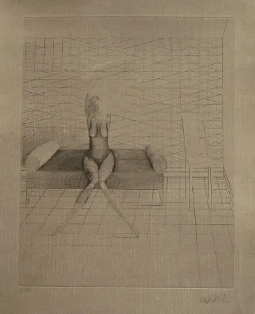 蚀刻飞尘法 Wunderlich - Jutta sur le canapé du studio