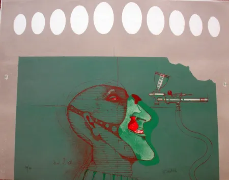 石版画 Wunderlich - Kopft mit maske