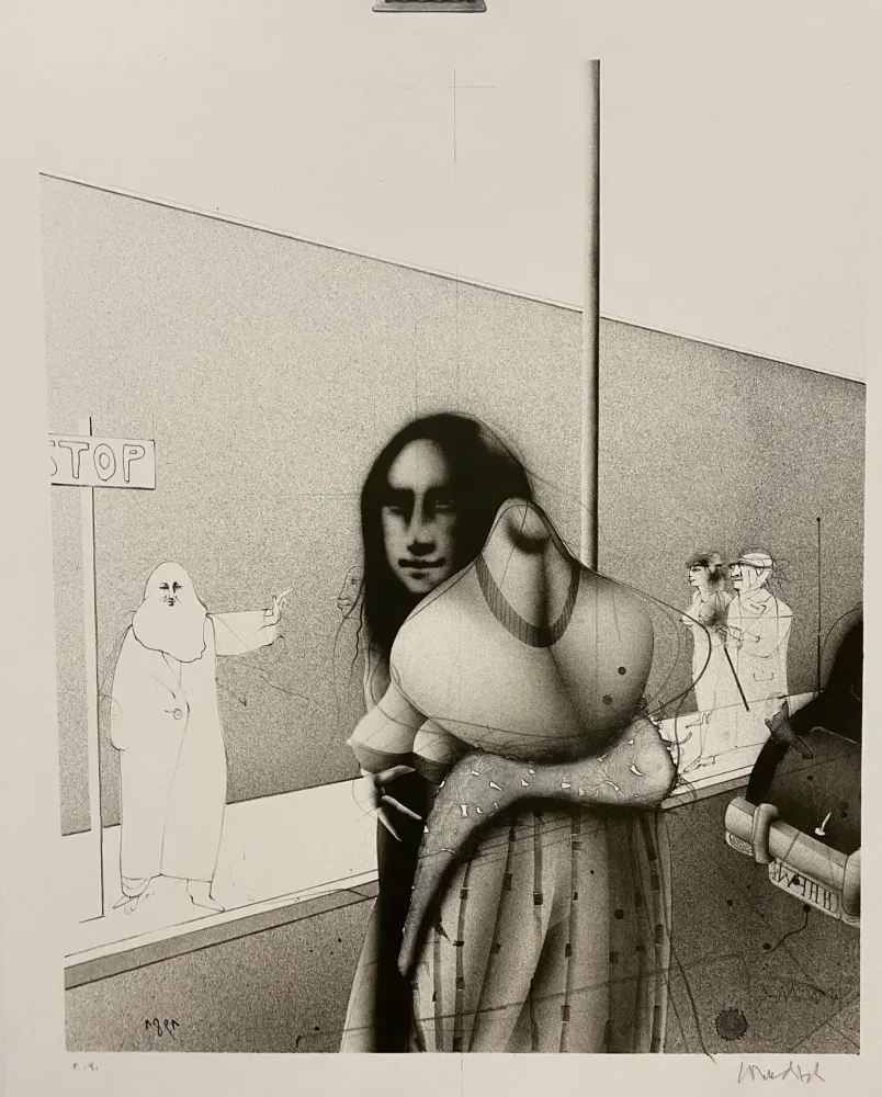 石版画 Wunderlich - Strassenszene