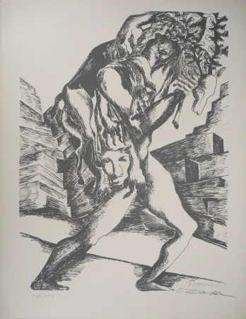 石版画 Zadkine - Mythologie Hercule et la biche de Cérynie