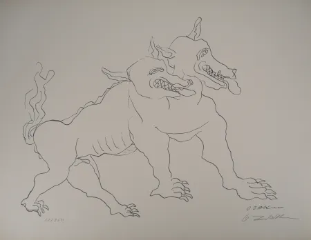 石版画 Zadkine -  Mythologie Hercule et le Cerbère