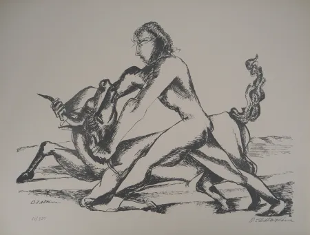 石版画 Zadkine -  Mythologie Hercule et le Taureau du roi de Crète