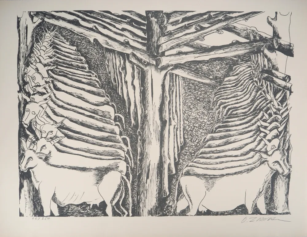 石版画 Zadkine - Mythologie : Hercule et les écuries d'Augias