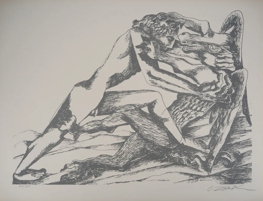 石版画 Zadkine - Mythologie Hercule et une jument de Diomède