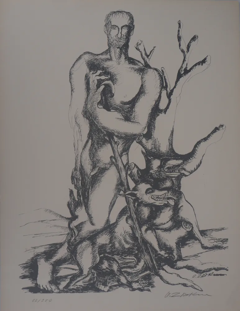 石版画 Zadkine - Mythologie : Hercule triomphant face à Cerbère