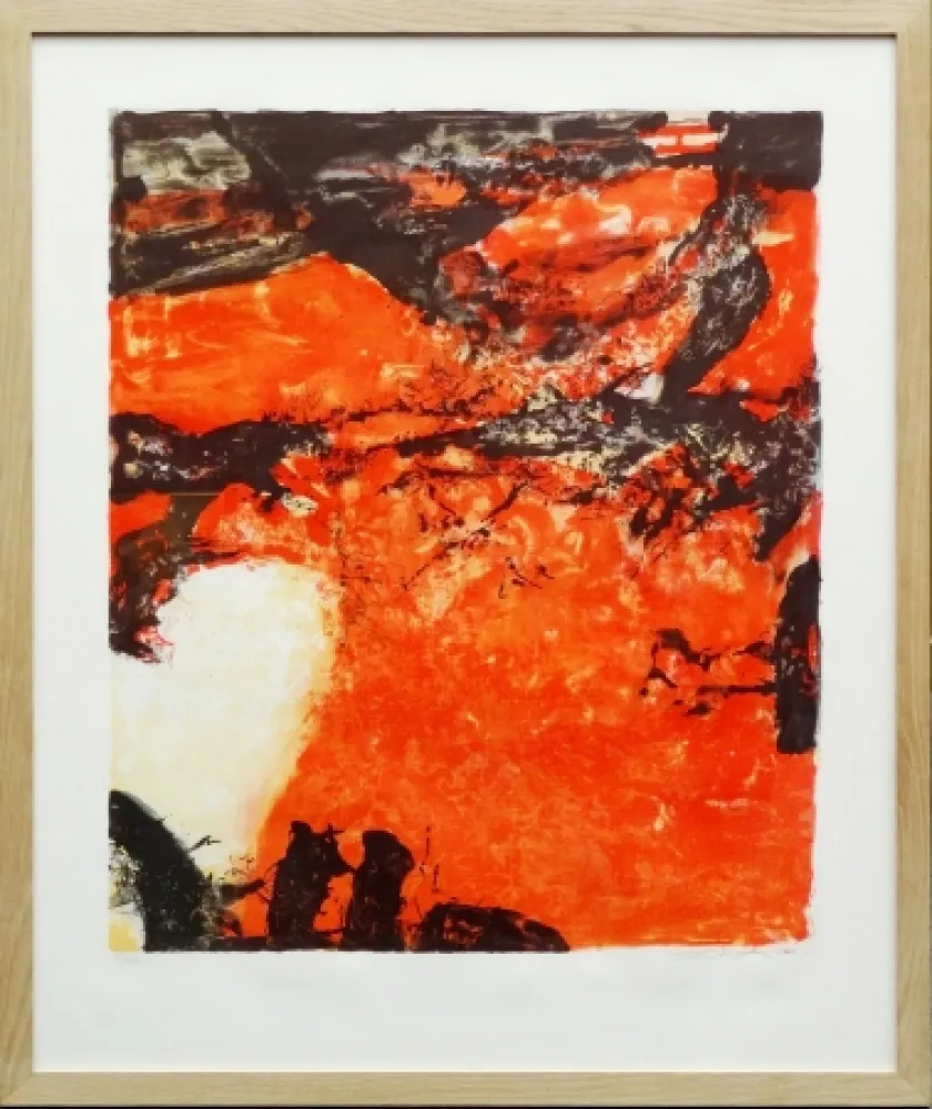 石版画 Zao - Composition rouge et noir