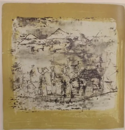 石版画 Zao - Paysage à l'homme les mains levées