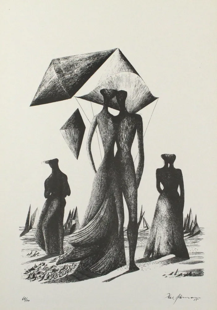 石版画 Zimmermann - Paar mit Himmelskörpern