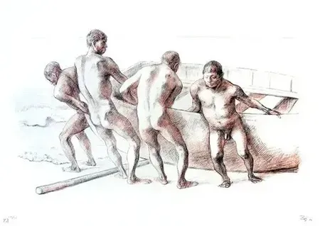 石版画 Zuniga - Hommes à la barque II, (1984)