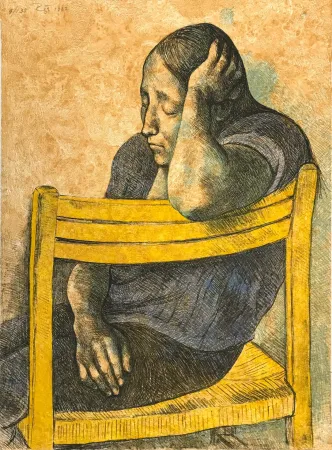 石版画 Zuniga - MUCHACHA EN UNA SILLA