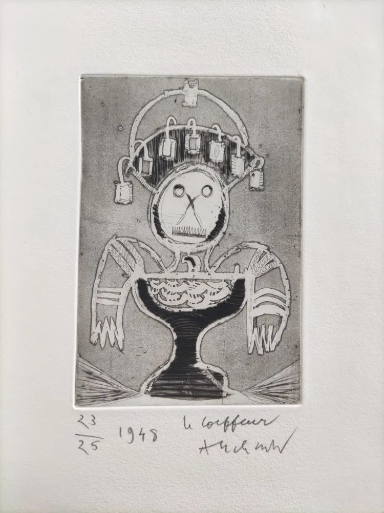 干刻版画 Alechinsky - Le coiffeur