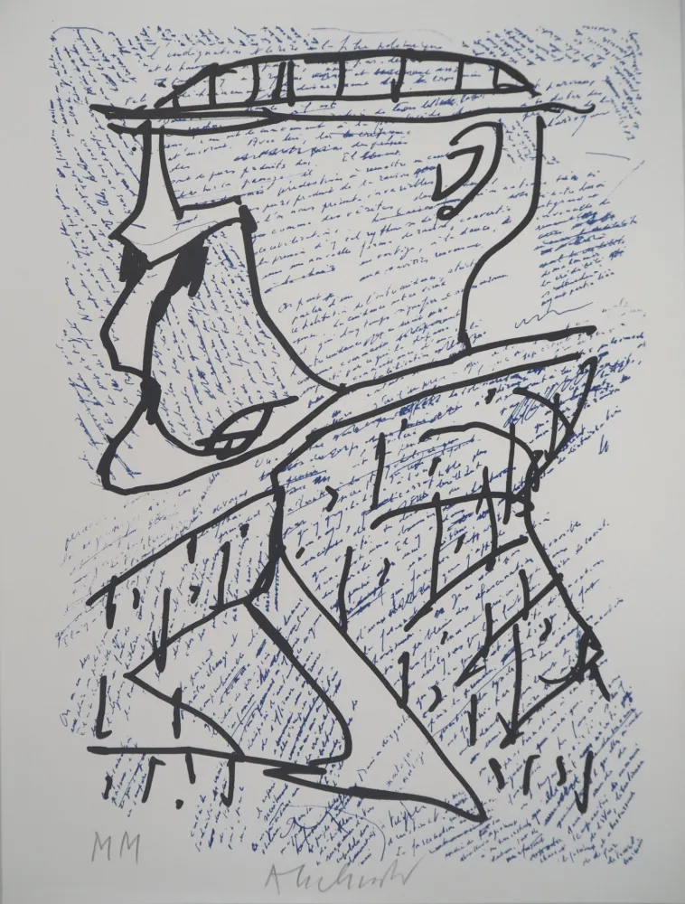 石版画 Alechinsky - Portrait surréaliste avec Marcel Moreau