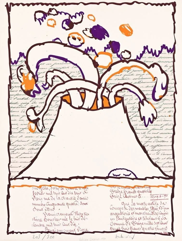 石版画 Alechinsky - Volcan depint