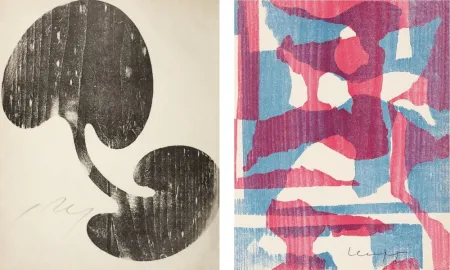 木刻 Arp - Siamesisches Blatt : ONZE PEINTRES VUS PAR ARP. 1949. Deluxe.