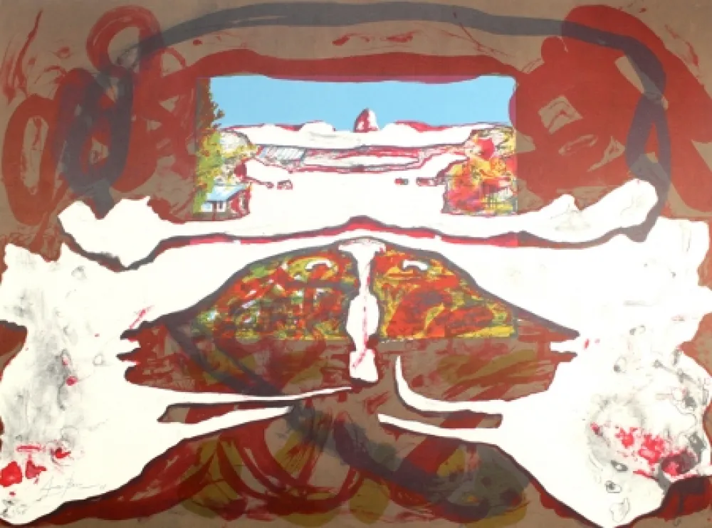 石版画 Arranz-Bravo - Casa con cielo azul