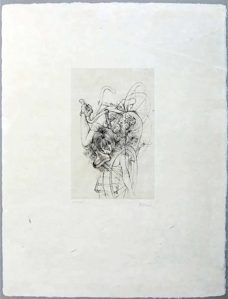 版画 Bellmer - Jeune fille à la bicyclette, signée (1970)