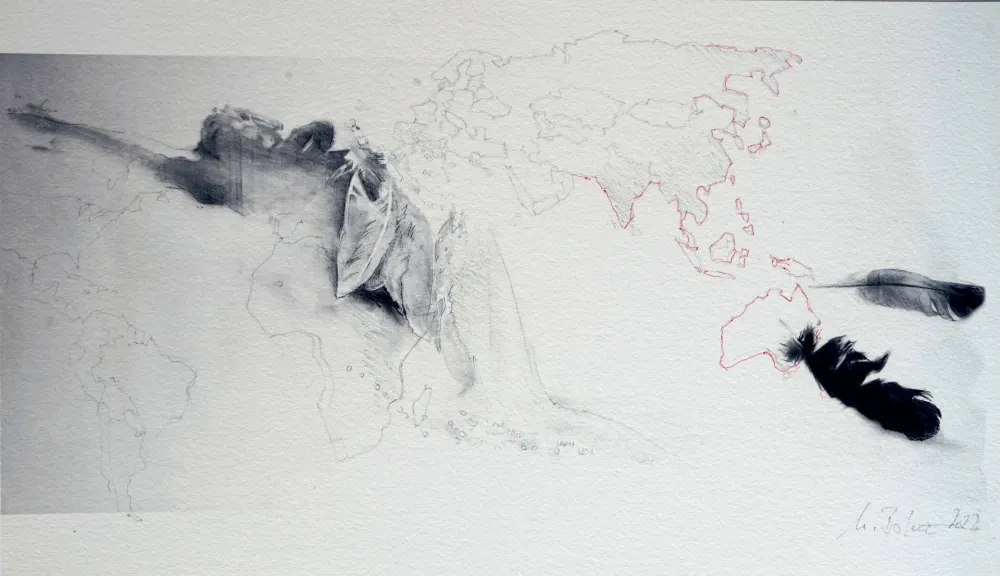 版画 Bolenz - Ikarus mit Weltkarte