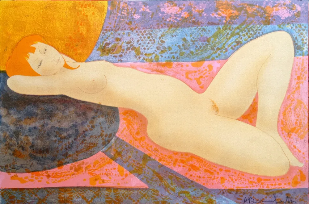 石版画 Bonnefoit - Alain Bonnefoit - Nude 2, Chromolithograph on Arches paper, Hand signed, cca 70-80's