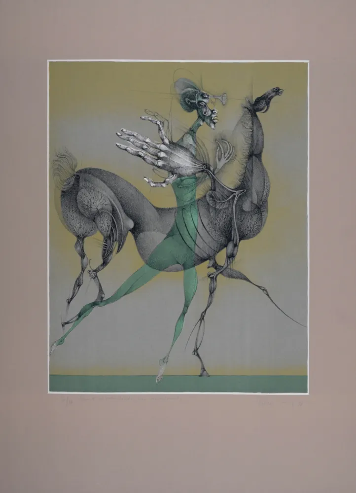 石版画 Bouché - Cheval et cavalier, 1978 - Hand-signed