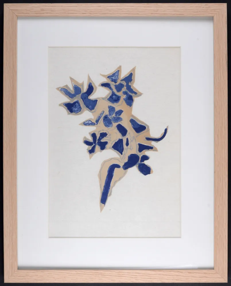 石版画 Braque - Giroflée bleue, 1963 - Framed