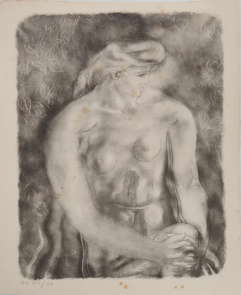 石版画 Braque - Nu aux feuilles