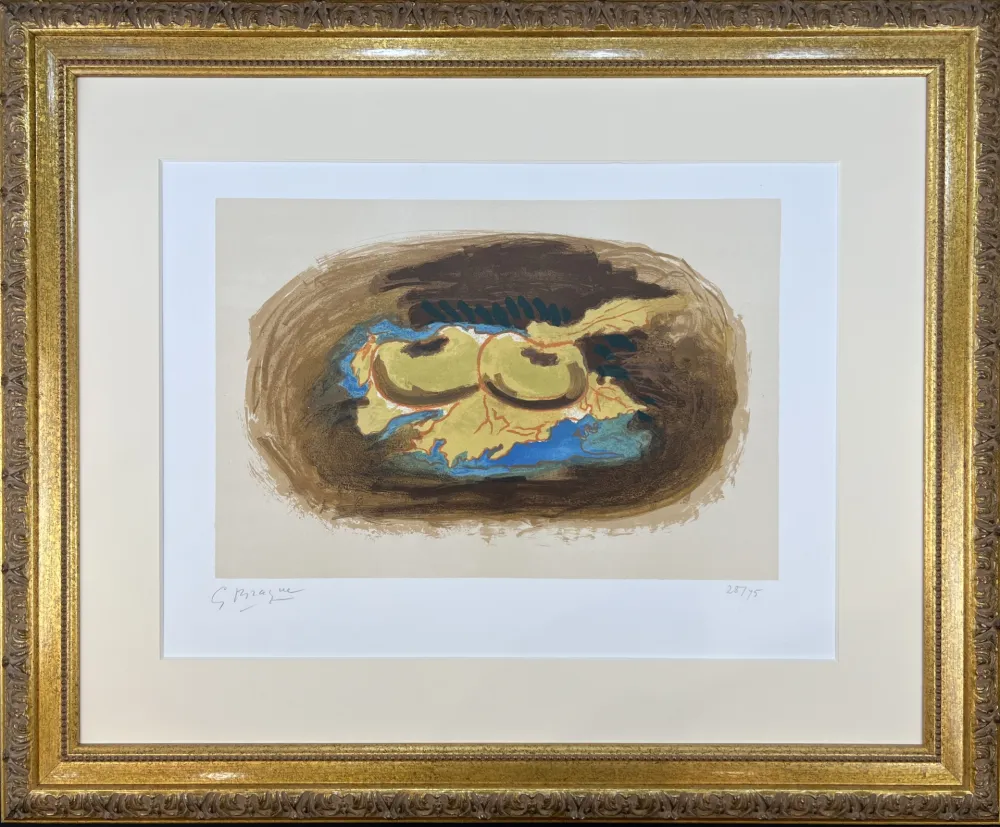 石版画 Braque - Pommes et feuilles