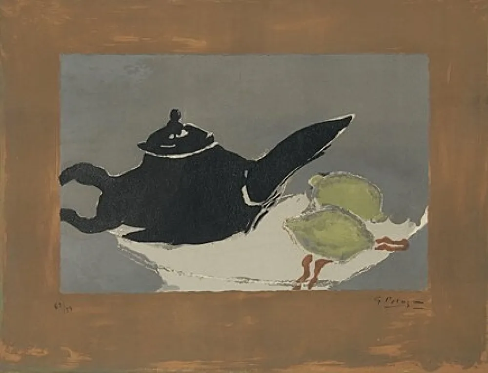石版画 Braque - Théière et citrons (Teekanne und Zitronen)
