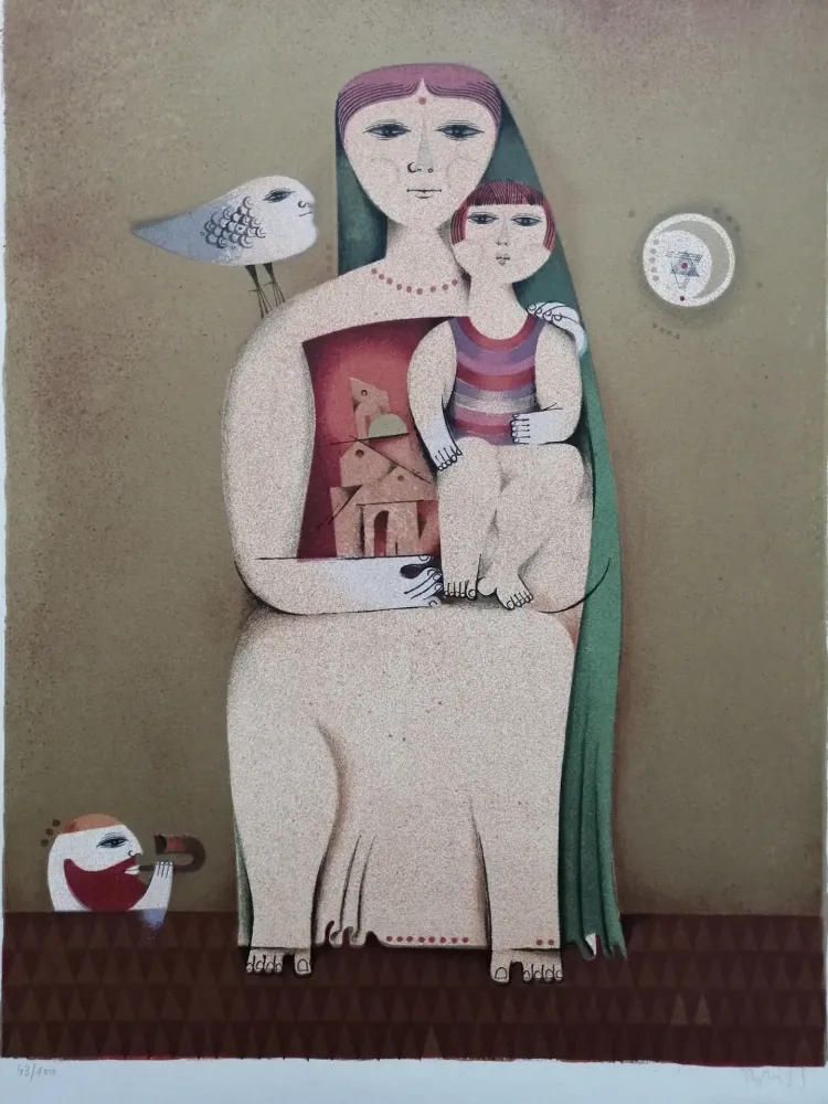 石版画 Briss - Femme et enfant