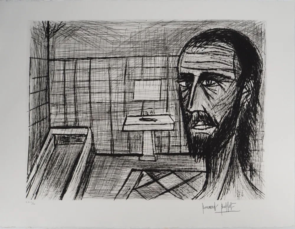 版画 Buffet - Autoportrait dans la salle de bain