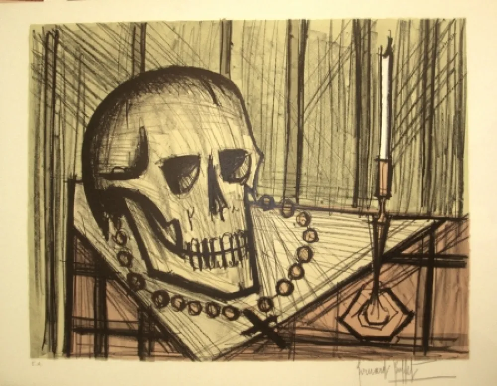 石版画 Buffet - Vanité au crâne