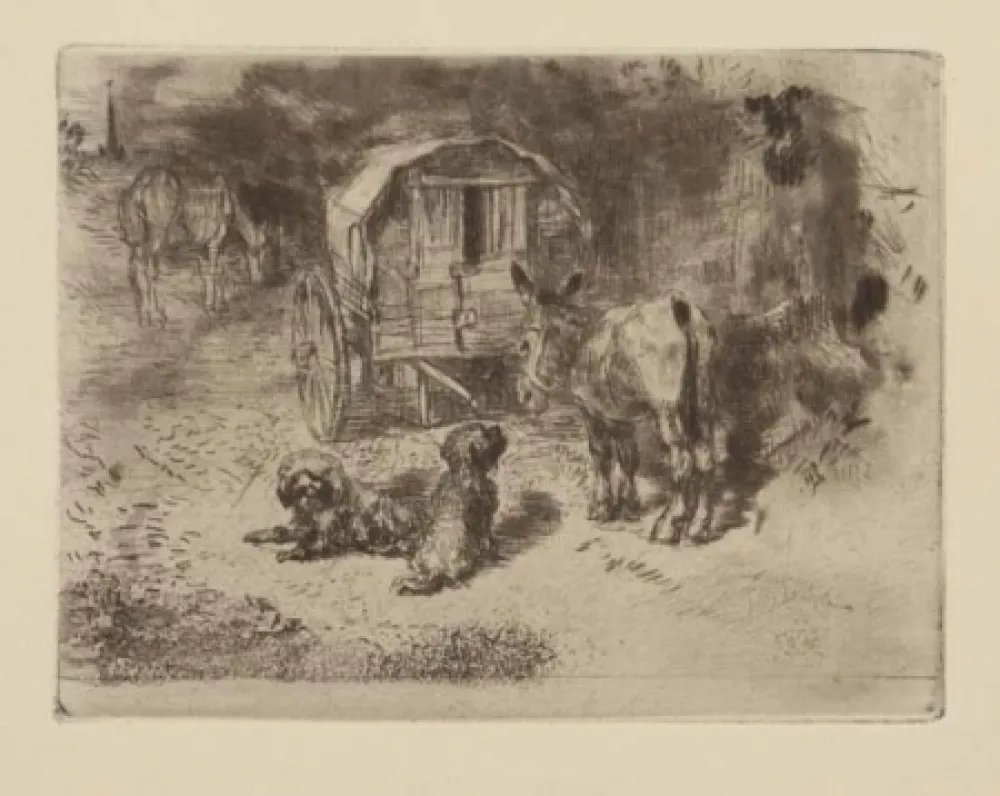 蚀刻飞尘法 Buhot - Gardiens du logis / Les amis du saltimbanque