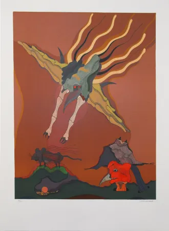 石版画 Camacho  - Catching Bird