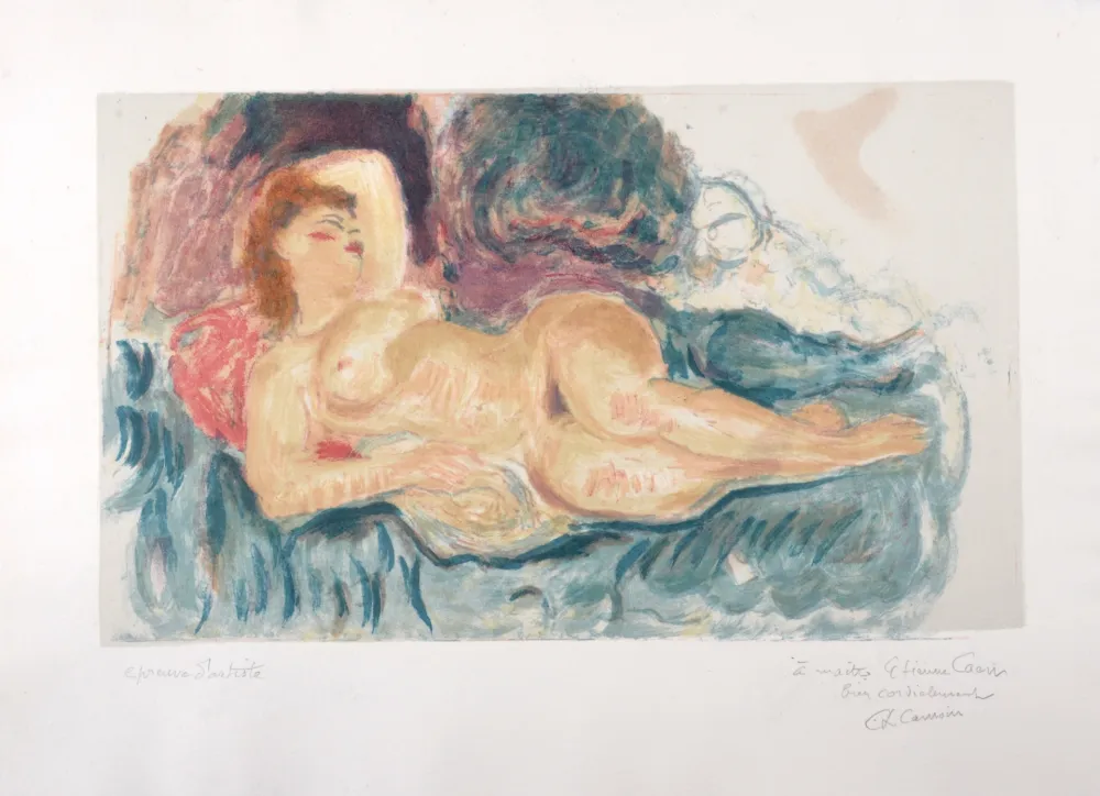石版画 Camoin - Femme nue allongée, circa 1950 - Hand-signed