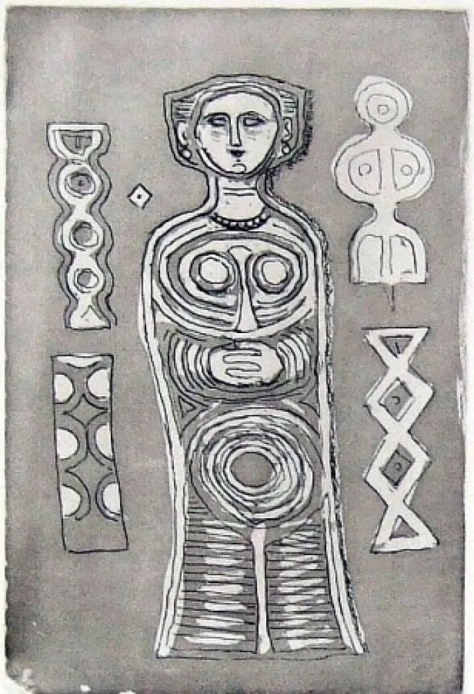 蚀刻飞尘法 Campigli - Idolo su fondo scuro