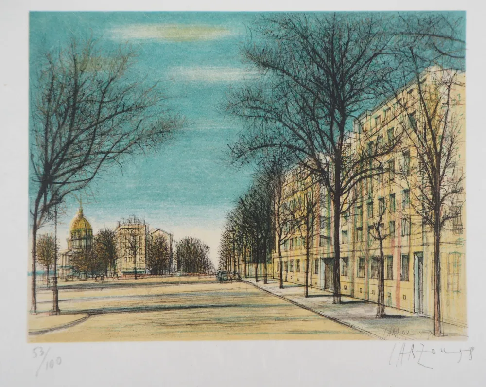 石版画 Carzou - Paris, Boulevard des Invalides