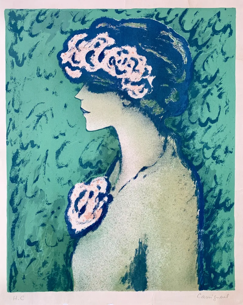 石版画 Cassigneul  - Profil Fond Vert