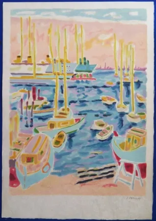 石版画 Cavailles - Le port de Cannes