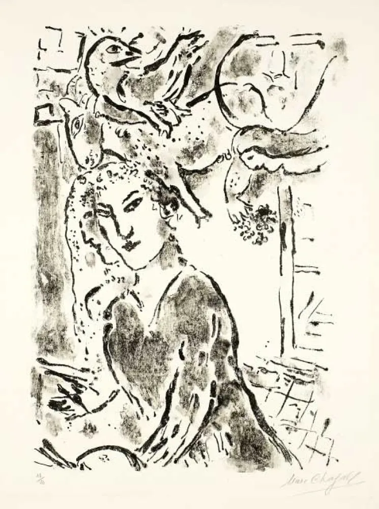 石版画 Chagall - Autoportrait à la fenêtre