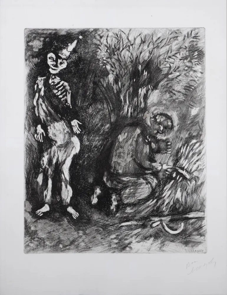版画 Chagall - Fables de la Fontaine : La mort et le bucheron, 1952