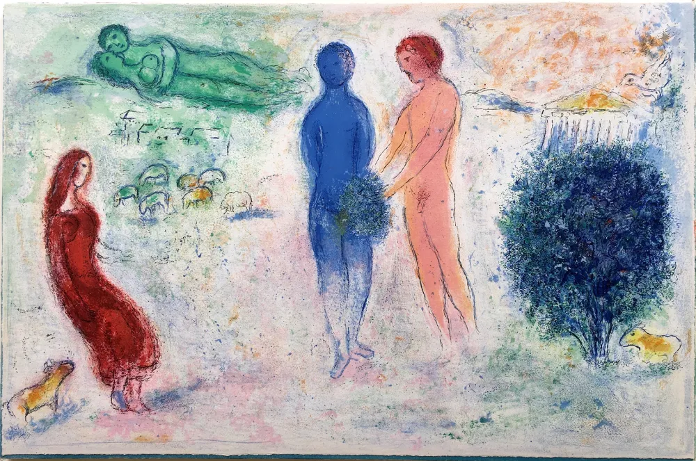 石版画 Chagall - LE JUGEMENT DE CHLOÉ (de la suite Daphnis et Chloé - 1961)