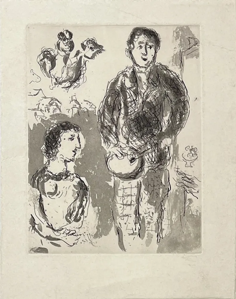版画 Chagall - Le peintre et son modèle