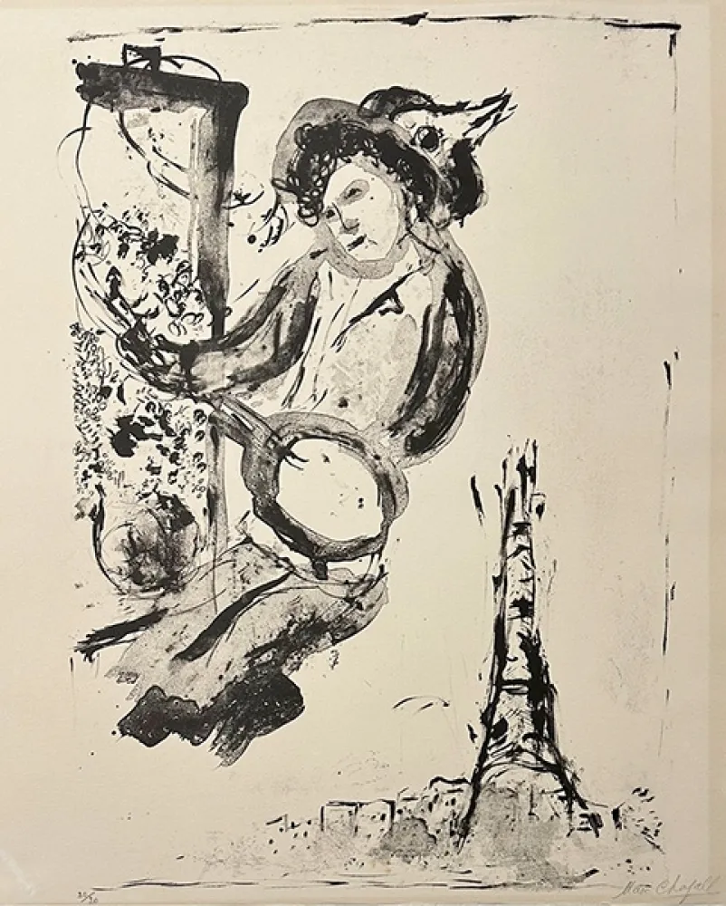 石版画 Chagall - Le peintre sur Paris