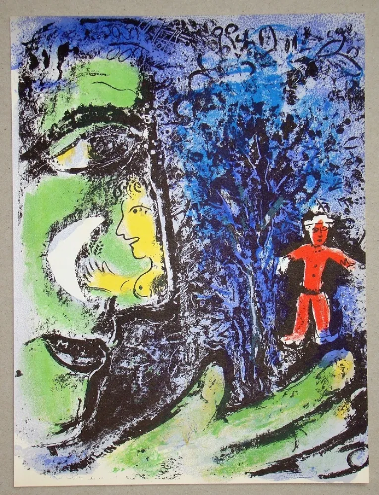 石版画 Chagall - Le Profil Et L'Enfant Rouge 