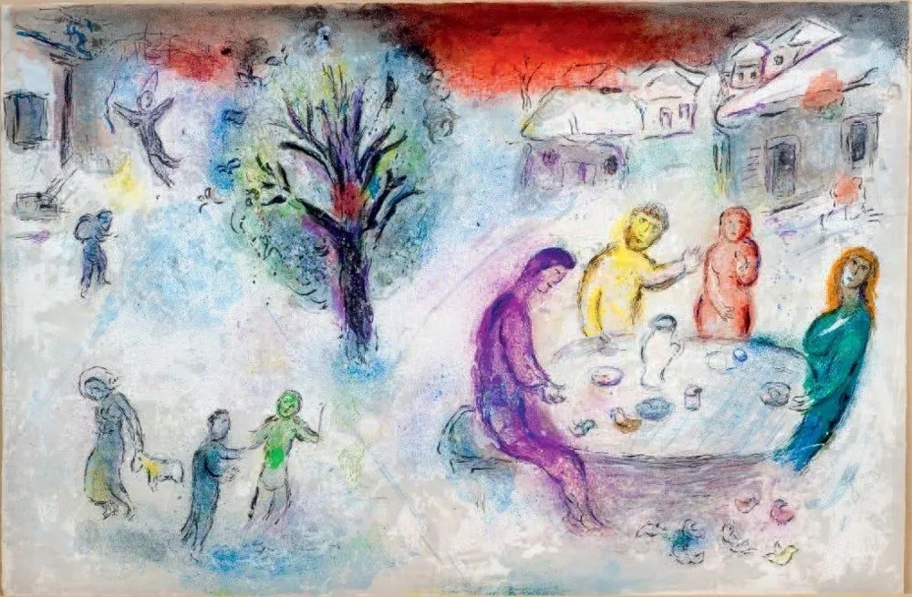 石版画 Chagall - LE REPAS CHEZ DRYAS (de la suite Daphnis & Chloé - 1961)