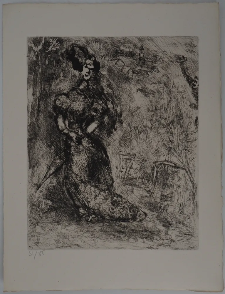 版画 Chagall - L'élégante (La fille)